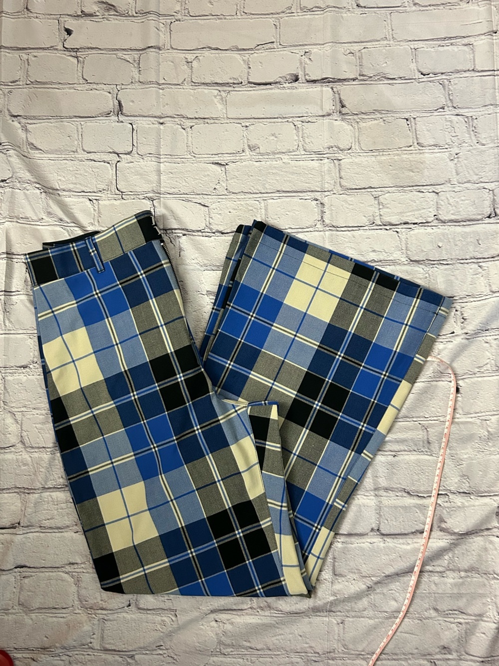 Free People Blue, Black & Cream Plaid Wide-Leg Trousers - Picture 11 of 13